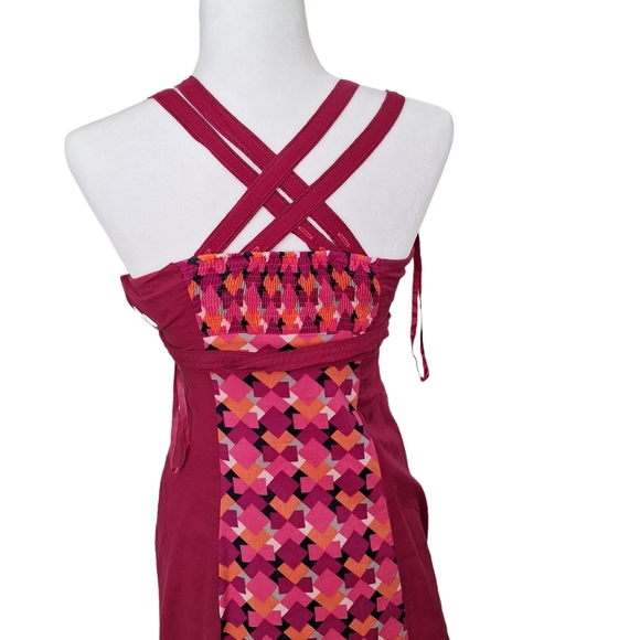 Free People Fun Boho Smocked Beaded Tie Back Pink Cotton Sleeveless Tunic Top 2 - Picture 7 of 9